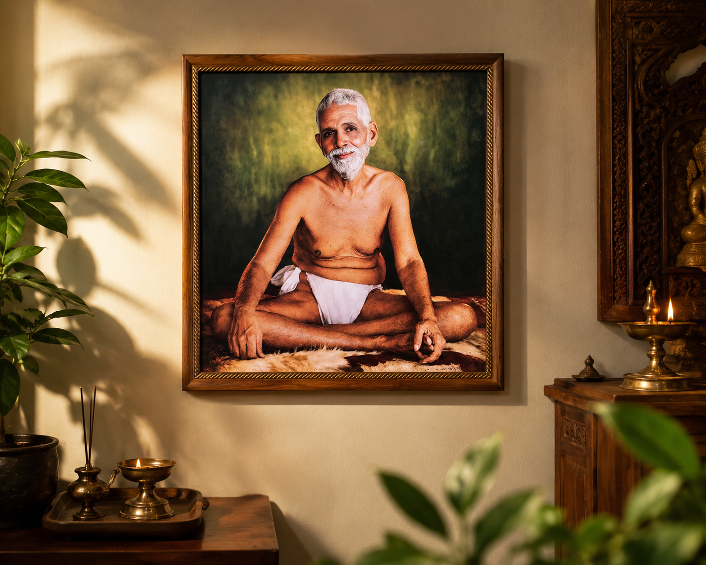 Sri Ramana Maharshi Premium Framed Wall Portrait | Spiritual Home Decor | Ready to Hang