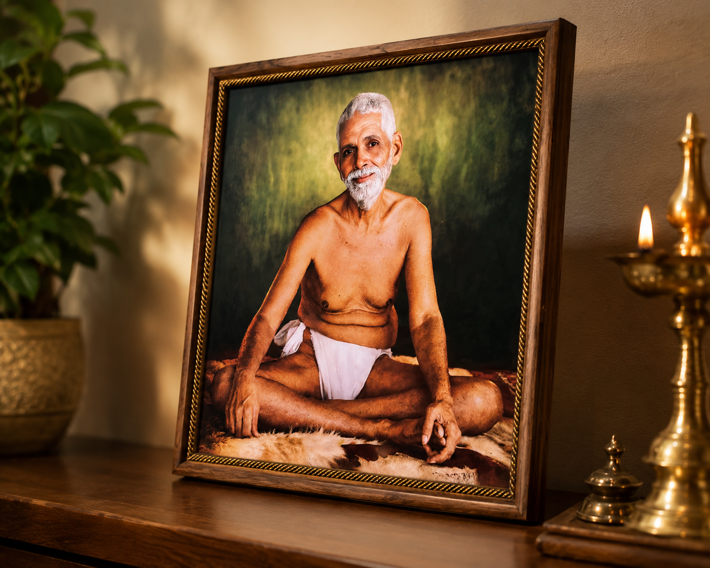 Sri Ramana Maharshi Premium Framed Wall Portrait | Spiritual Home Decor | Ready to Hang